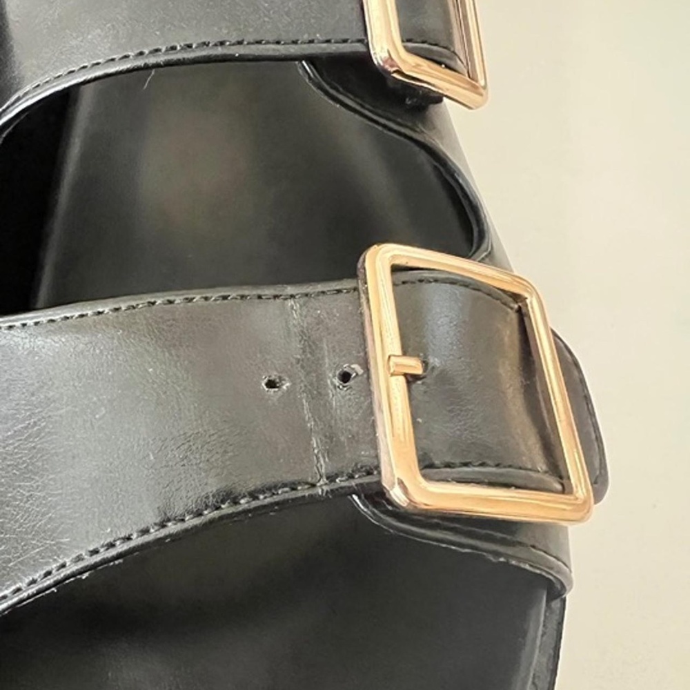 Black Platform Buckle Sandals with Gold Buckles (Old Navy) - Picture 6 of 6